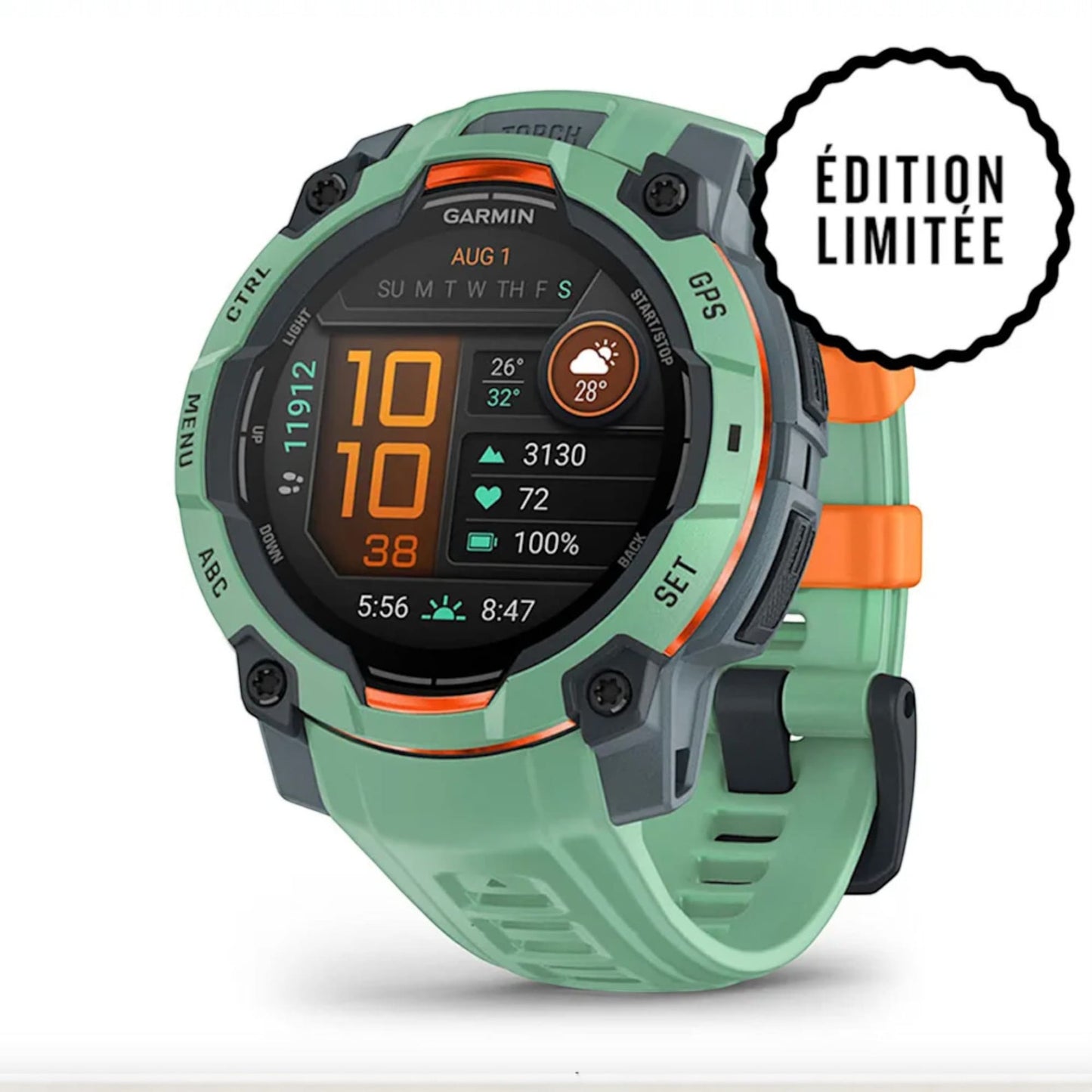 GARMIN - Instinct® 3 – 45 mm - AMOLED  Vert d'eau avec bracelet vert d'eau -010-02936-01